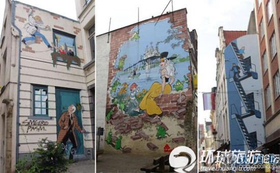 在比利时的街头每面墙都是画布，随处是漫画。